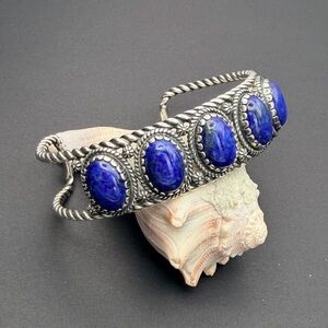 CAROLYN POLLACK SS Cuff Bracelet | 5 Lapis Lazuli Gems| Wisdom, Truth, Royalty